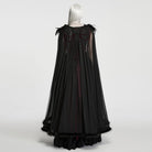 PUNK RAVE Women's Gothic Feather Beaded Applique Mesh Cloak