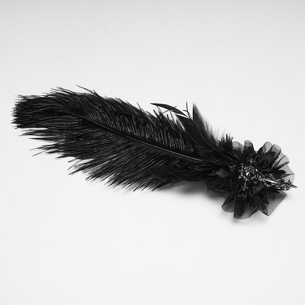 PUNK RAVE Women's Gothic Feather Chain Cobweb Masquerade Mask Black
