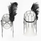 PUNK RAVE Women's Gothic Feather Chain Cobweb Masquerade Mask Silver