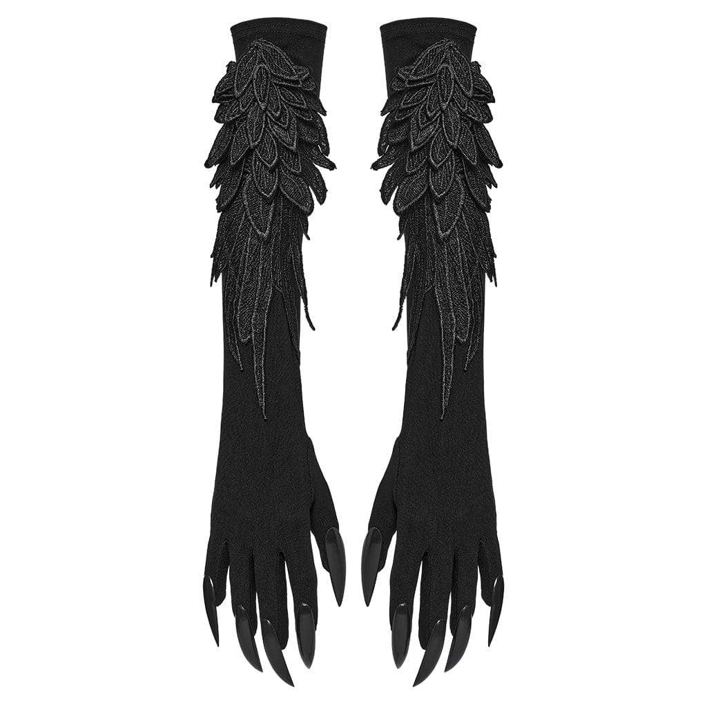 PUNK RAVE Women's Gothic Feather Embroidered Witchy Gloves