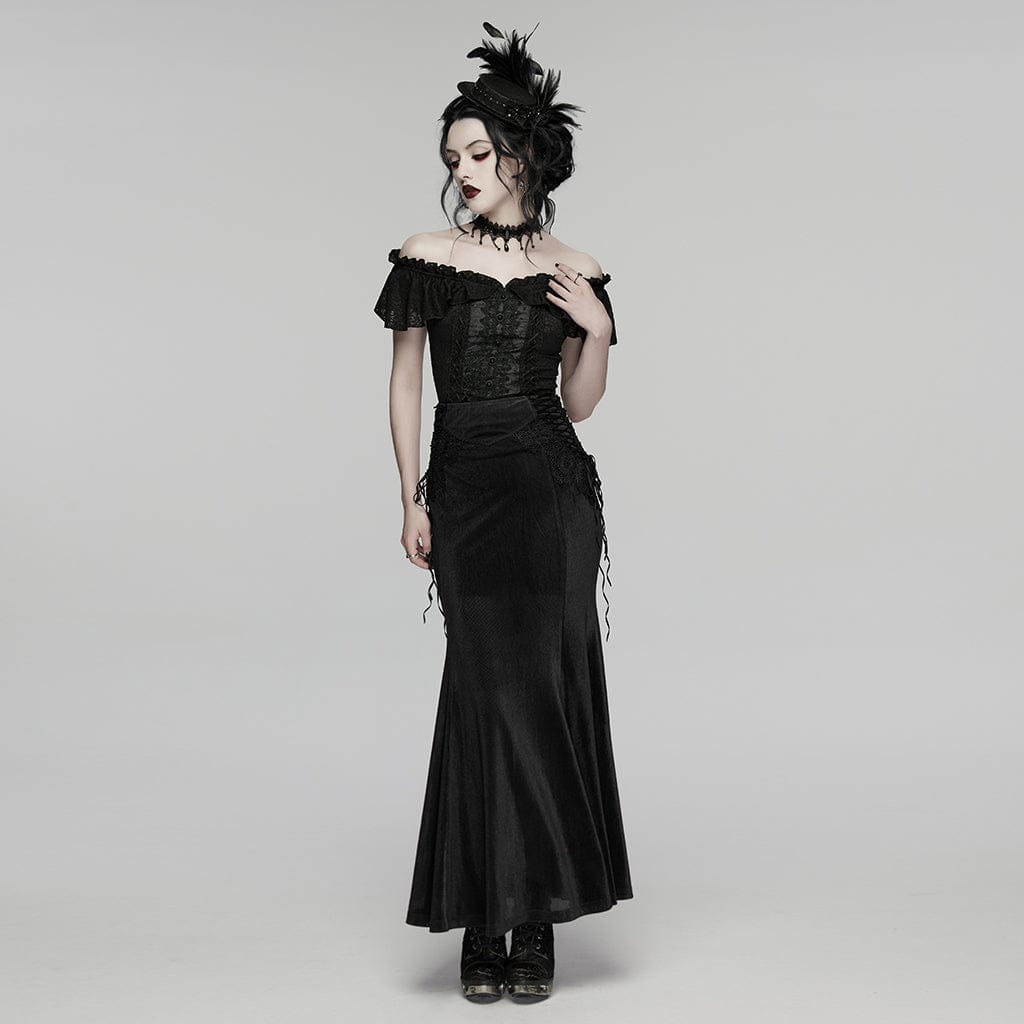 PUNK RAVE Women's Gothic Feather Ribbon Hat