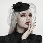 PUNK RAVE Women's Gothic Feather Rose Birdcage Veil Fascinator Hat Black