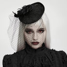 PUNK RAVE Women's Gothic Feather Rose Birdcage Veil Fascinator Hat Black