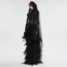 PUNK RAVE Women's Gothic Feather Splice Floral Mesh Veil