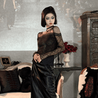 PUNK RAVE Women's Gothic Flared Sleeved Mesh Splice Lace Shirt