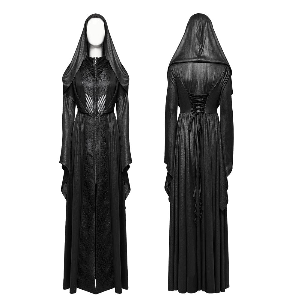 PUNK RAVE Women's Gothic Flared Sleeved Witch Dress with Hood