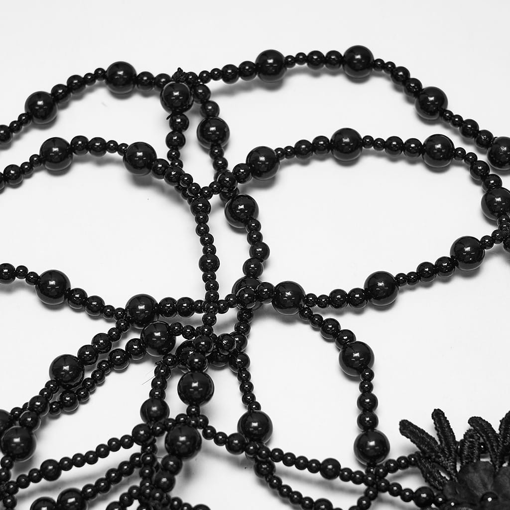 PUNK RAVE Women's Gothic Floral Beaded Chain Mask