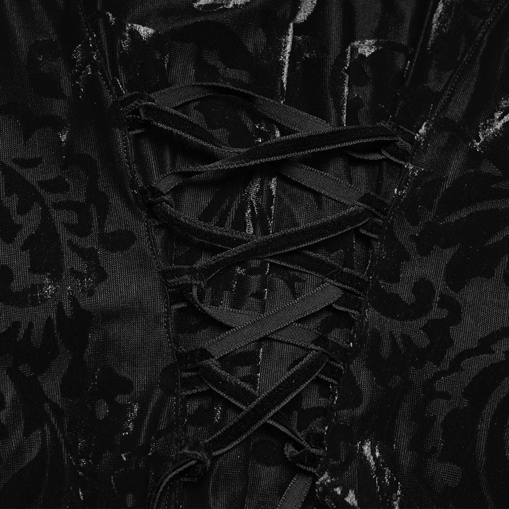 PUNK RAVE Women's Gothic Floral Beaded Flared Sleeved Top