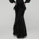 PUNK RAVE Women's Gothic Floral Beaded Irregular Hem Fishtail Skirt Black