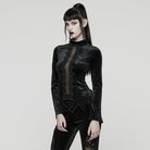 PUNK RAVE Women's Gothic Floral Crochet Cutout Velvet Long Sleeved Top