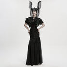 PUNK RAVE Women's Gothic Floral Crochet Feather Cape Black