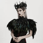PUNK RAVE Women's Gothic Floral Crochet Feather Cape Black
