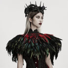 PUNK RAVE Women's Gothic Floral Crochet Feather Cape Black-Red