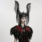PUNK RAVE Women's Gothic Floral Crochet Feather Cape Black-Red