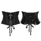 PUNK RAVE Women's Gothic Floral Crochet Lace-up Faux Leather Girdle