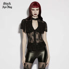 PUNK RAVE Women's Gothic Floral Cutout Lace Shirt