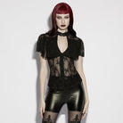 PUNK RAVE Women's Gothic Floral Cutout Lace Shirt