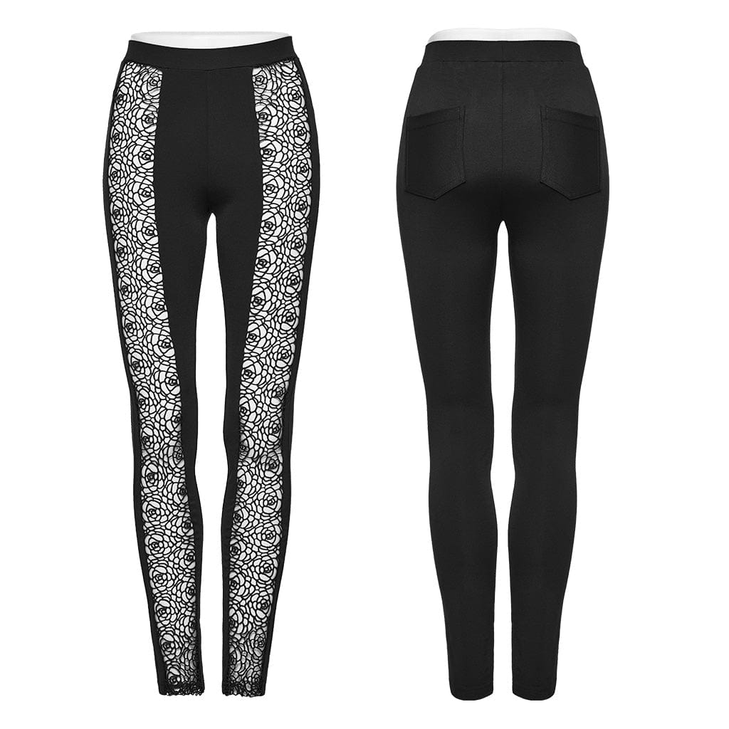 PUNK RAVE Women's Gothic Floral Cutout Leggings