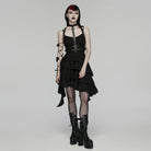 PUNK RAVE Women's Gothic Floral Embroidered Asymmetric Slip Dress