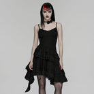 PUNK RAVE Women's Gothic Floral Embroidered Asymmetric Slip Dress Graduation Dress