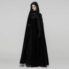 PUNK RAVE Women's Gothic Floral Embroidered Diamante Velvet Cloak Black