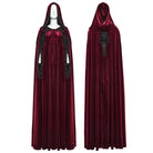 PUNK RAVE Women's Gothic Floral Embroidered Diamante Velvet Cloak Red
