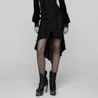 PUNK RAVE Women's Gothic Floral Embroidered Irregular Fishtail Skirt Black