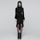 PUNK RAVE Women's Gothic Floral Embroidered Irregular Fishtail Skirt Black