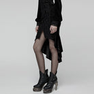 PUNK RAVE Women's Gothic Floral Embroidered Irregular Fishtail Skirt Black