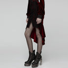 PUNK RAVE Women's Gothic Floral Embroidered Irregular Fishtail Skirt Red