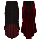 PUNK RAVE Women's Gothic Floral Embroidered Irregular Fishtail Skirt Red