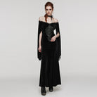 PUNK RAVE Women's Gothic Floral Embroidered Lace Splice Velvet Dress