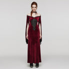 PUNK RAVE Women's Gothic Floral Embroidered Lace Splice Velvet Dress
