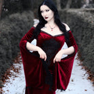 PUNK RAVE Women's Gothic Floral Embroidered Lace Splice Velvet Wedding Dress