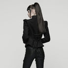 PUNK RAVE Women's Gothic Floral Embroidered Lace-up Jacket Black