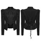 PUNK RAVE Women's Gothic Floral Embroidered Lace-up Jacket Black