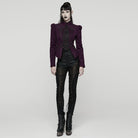 PUNK RAVE Women's Gothic Floral Embroidered Lace-up Jacket Violet