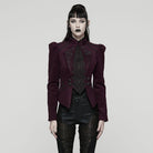 PUNK RAVE Women's Gothic Floral Embroidered Lace-up Jacket Violet