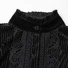 PUNK RAVE Women's Gothic Floral Embroidered Lace-up Puff Sleeved Shirt Black