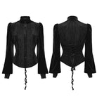 PUNK RAVE Women's Gothic Floral Embroidered Lace-up Puff Sleeved Shirt Black