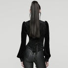 PUNK RAVE Women's Gothic Floral Embroidered Lace-up Puff Sleeved Shirt Black