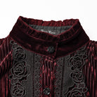 PUNK RAVE Women's Gothic Floral Embroidered Lace-up Puff Sleeved Shirt Red