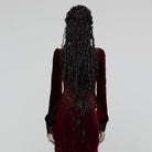 PUNK RAVE Women's Gothic Floral Embroidered Lace-up Puff Sleeved Shirt Red