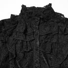 PUNK RAVE Women's Gothic Floral Embroidered Lace-up Ruffle Shirt Black