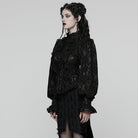 PUNK RAVE Women's Gothic Floral Embroidered Lace-up Ruffle Shirt Black