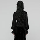 PUNK RAVE Women's Gothic Floral Embroidered Lace-up Ruffle Shirt Black