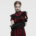 PUNK RAVE Women's Gothic Floral Embroidered Lace-up Velvet Gloves Black