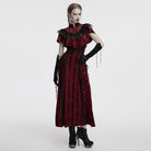 PUNK RAVE Women's Gothic Floral Embroidered Lace-up Velvet Gloves Black