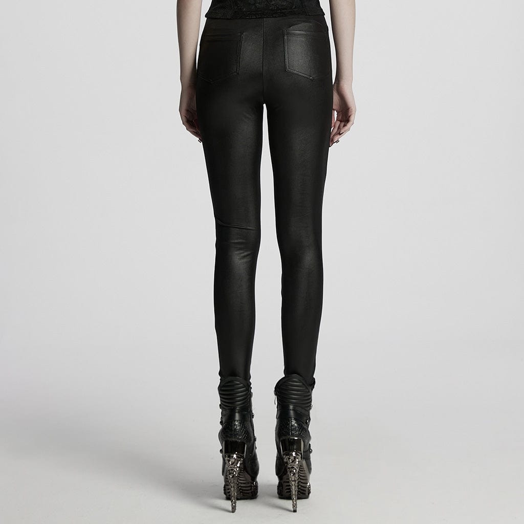 PUNK RAVE Women's Gothic Floral Embroidered Leggings