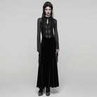 PUNK RAVE Women's Gothic Floral Embroidered Mesh Splice Maxi Dress Black